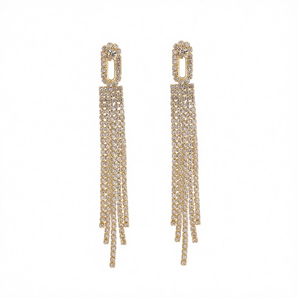 Cubic Zirconia and 18K Gold-Plated Oval Tassel Drop Earrings, gold drop earrings for women, everyday style, side view