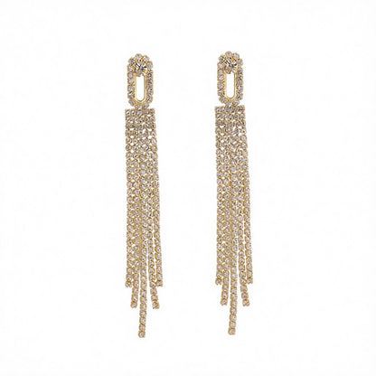Cubic Zirconia and 18K Gold-Plated Oval Tassel Drop Earrings, gold drop earrings for women, everyday style, side view