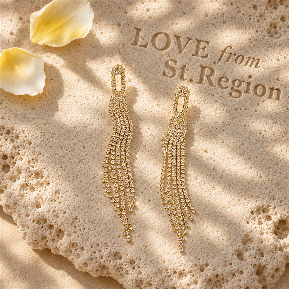 Cubic Zirconia and 18K Gold-Plated Oval Tassel Drop Earrings, gold drop earrings for women, everyday style, lifestyle look