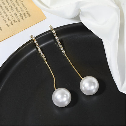 Pearl and Cubic Zirconia 18K Gold-Plated Ball Drop Earrings, gold drop earrings for women, everyday style, side view