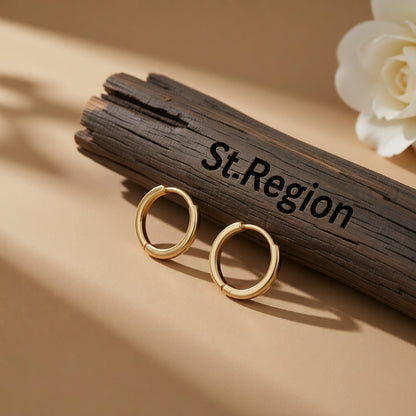 18K Gold-Plated Huggie Earrings, gold huggie earrings, vintage-inspired design, front view