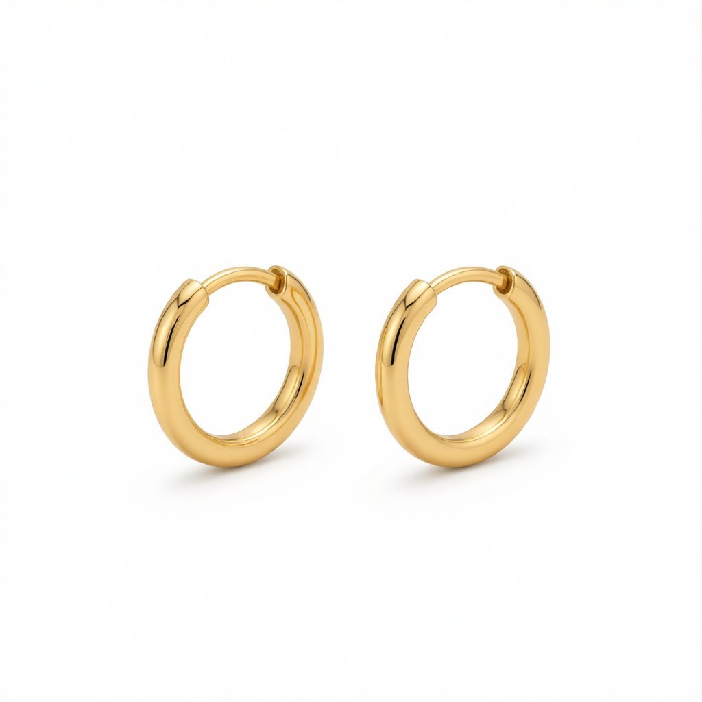 18K Gold-Plated Huggie Earrings, gold huggie earrings, vintage-inspired design, side view