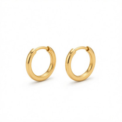 18K Gold-Plated Huggie Earrings, gold huggie earrings, vintage-inspired design, side view