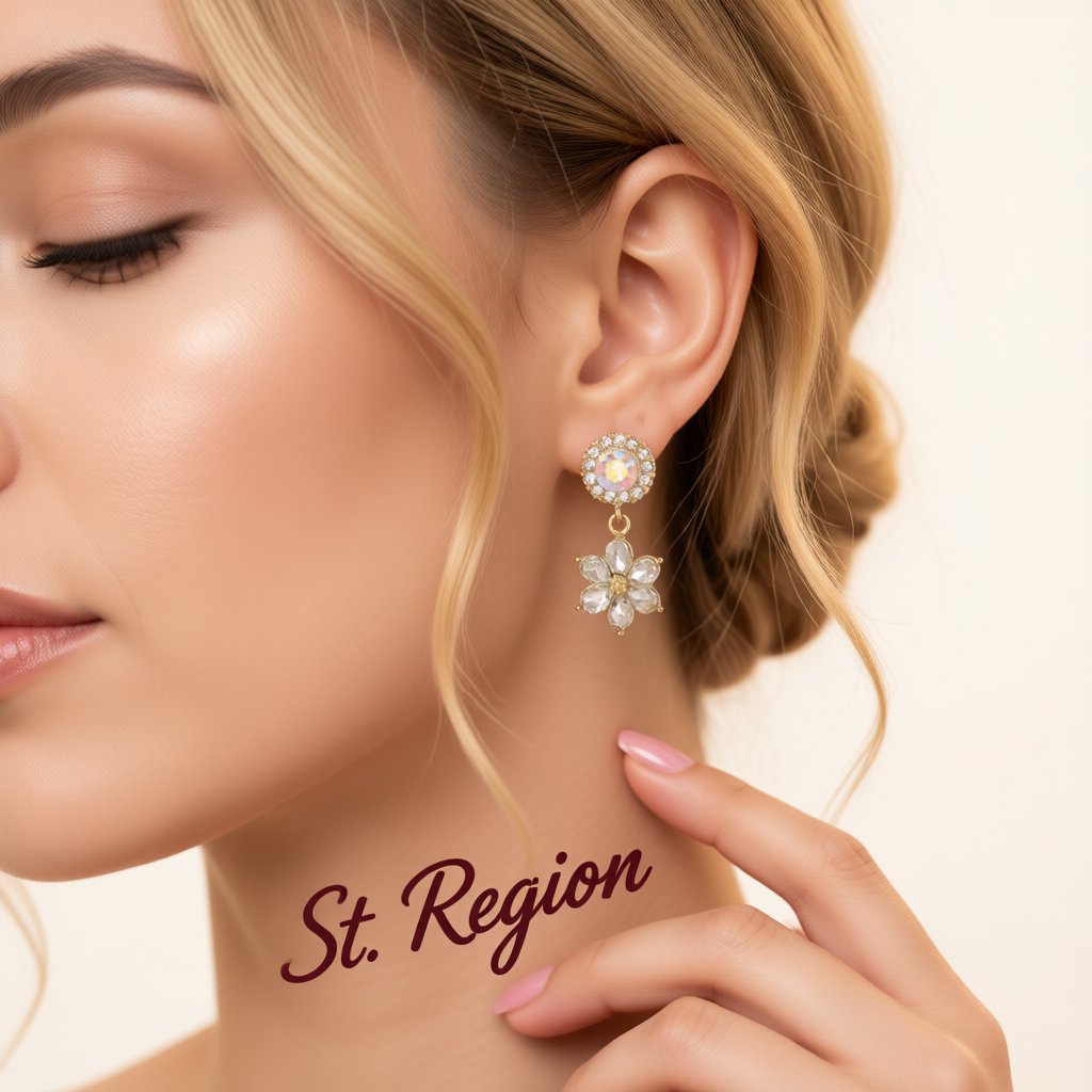 Cubic Zirconia and Crystal Round Flower Drop Earrings, drop earrings for women, everyday style, styled look