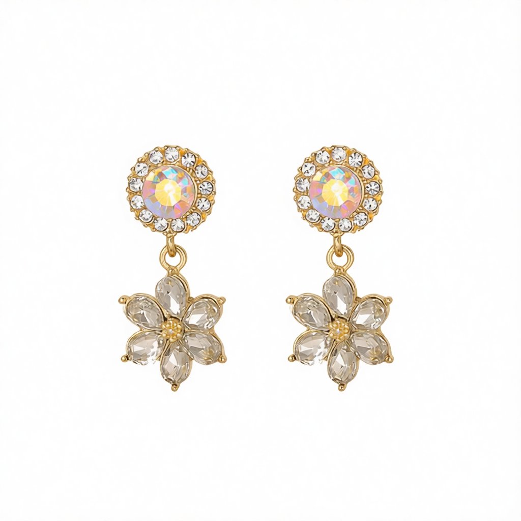 Cubic Zirconia and Crystal Round Flower Drop Earrings, drop earrings for women, everyday style, side view