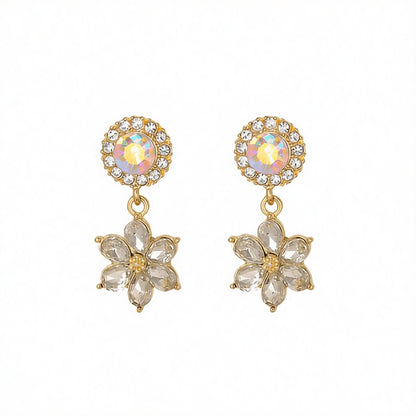 Cubic Zirconia and Crystal Round Flower Drop Earrings, drop earrings for women, everyday style, side view