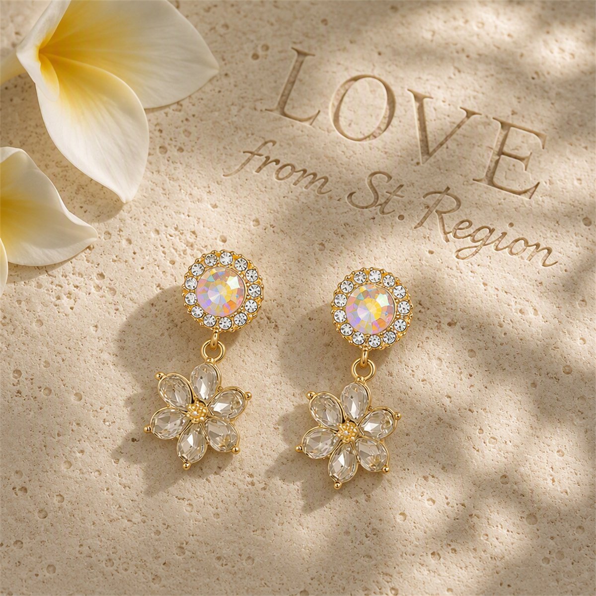 Cubic Zirconia and Crystal Round Flower Drop Earrings, drop earrings for women, everyday style, lifestyle look