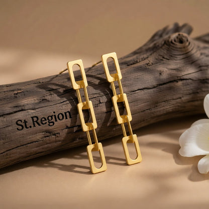 18K Gold-Plated Chain Drop Earrings, gold drop earrings for women, vintage-inspired design, front view