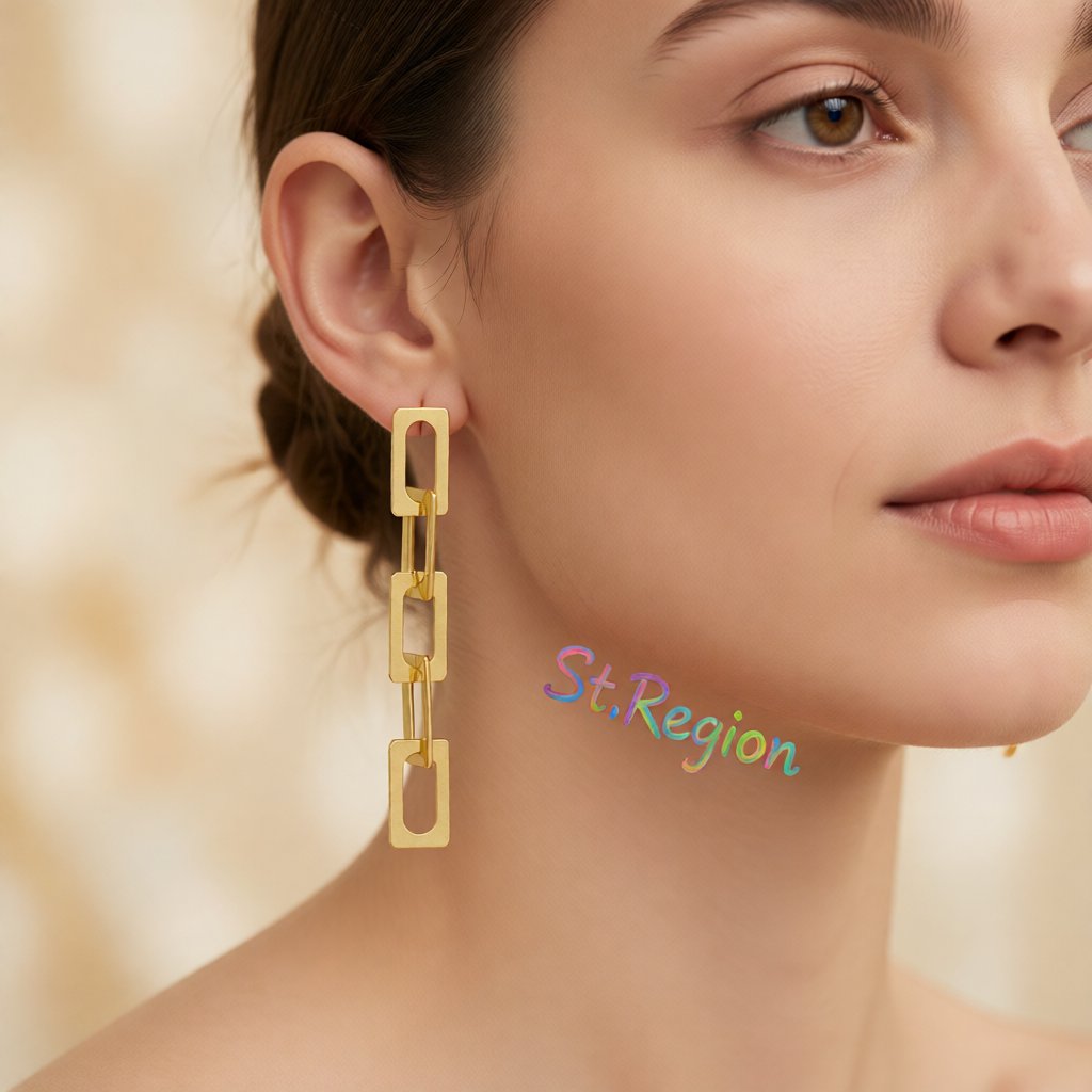 18K Gold-Plated Chain Drop Earrings, gold drop earrings for women, vintage-inspired design, styled look