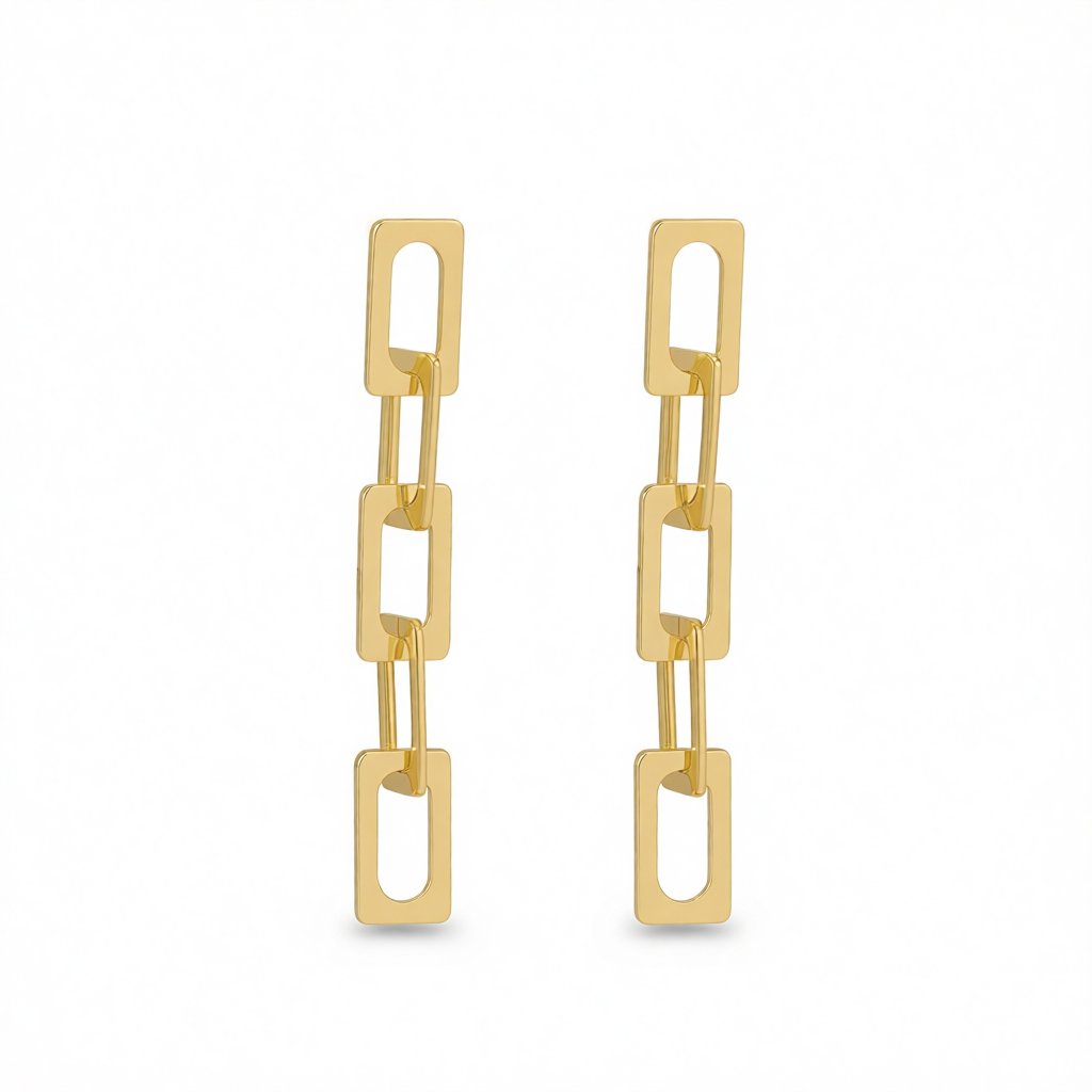 18K Gold-Plated Chain Drop Earrings, gold drop earrings for women, vintage-inspired design, side view
