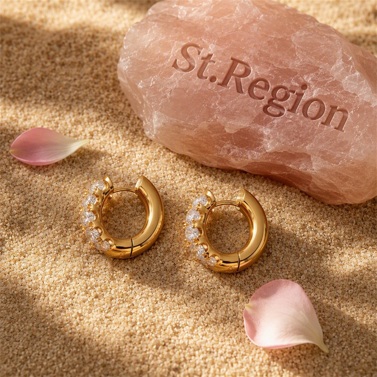 Cubic Zirconia and 18K Gold-Plated Huggie Earrings, gold huggie earrings, elegant gift for her, detail close-up