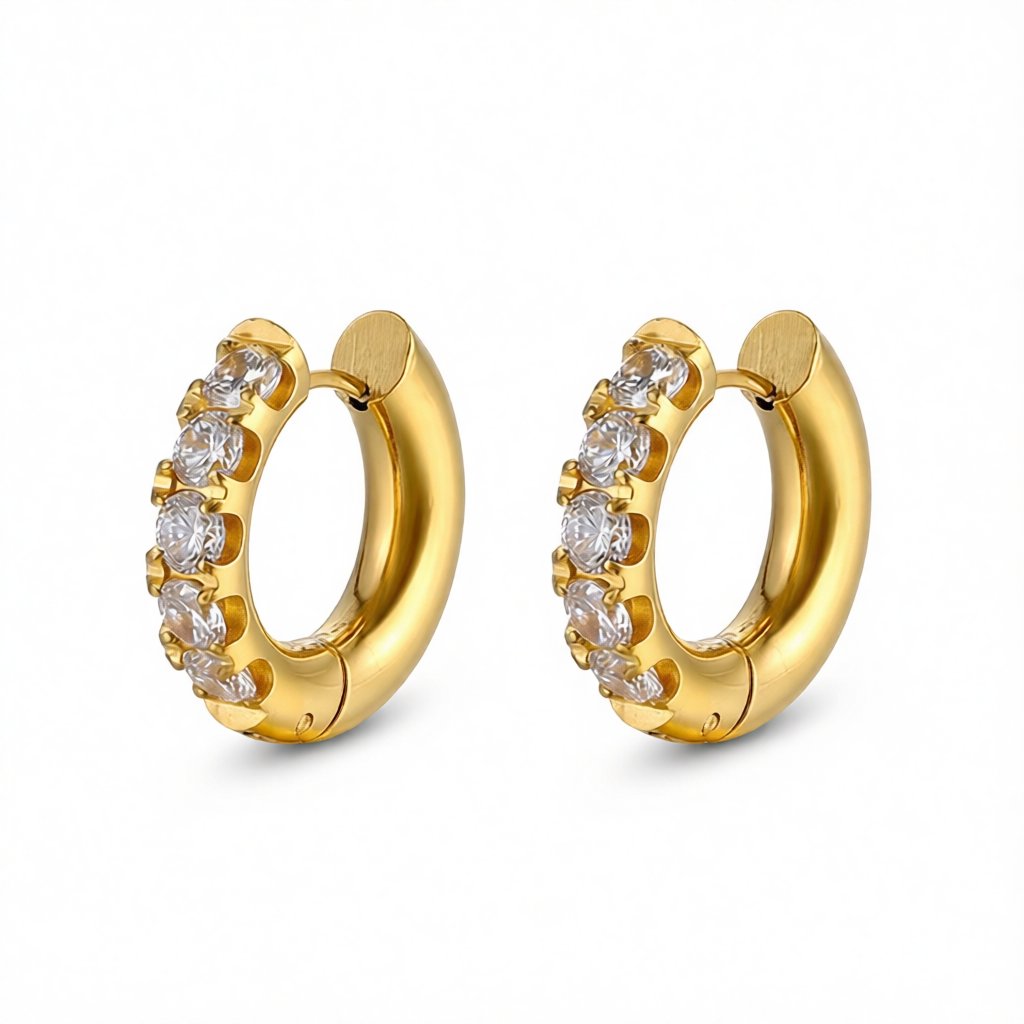 Cubic Zirconia and 18K Gold-Plated Huggie Earrings, gold huggie earrings, elegant gift for her, side view