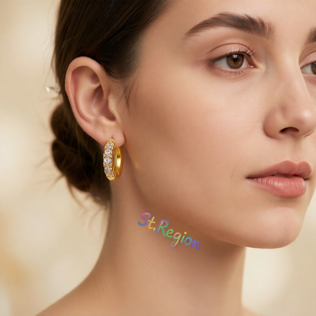 Cubic Zirconia and 18K Gold-Plated Huggie Earrings, gold huggie earrings, elegant gift for her, styled look