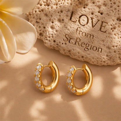 Cubic Zirconia and 18K Gold-Plated Huggie Earrings, gold huggie earrings, elegant gift for her, lifestyle look
