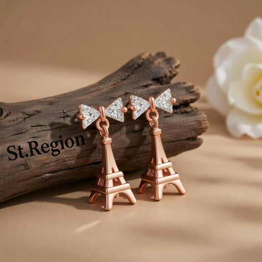 Crystal & 18K Rose Gold-Plated Eiffel Tower Drop Earrings