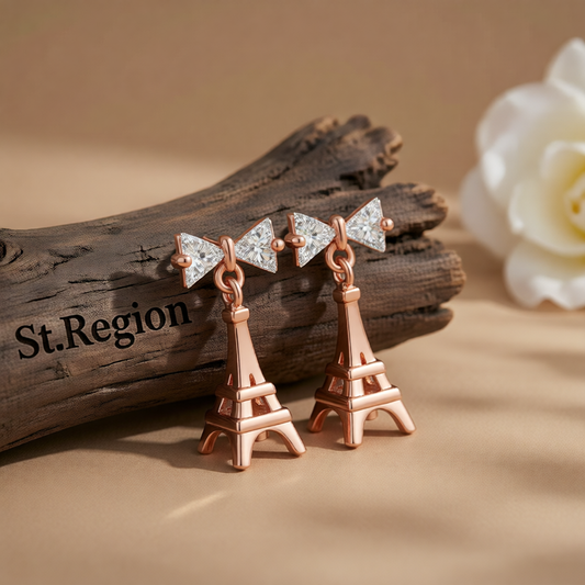 Crystal & 18K Rose Gold-Plated Eiffel Tower Drop Earrings