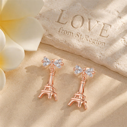 Crystal & 18K Rose Gold-Plated Eiffel Tower Drop Earrings