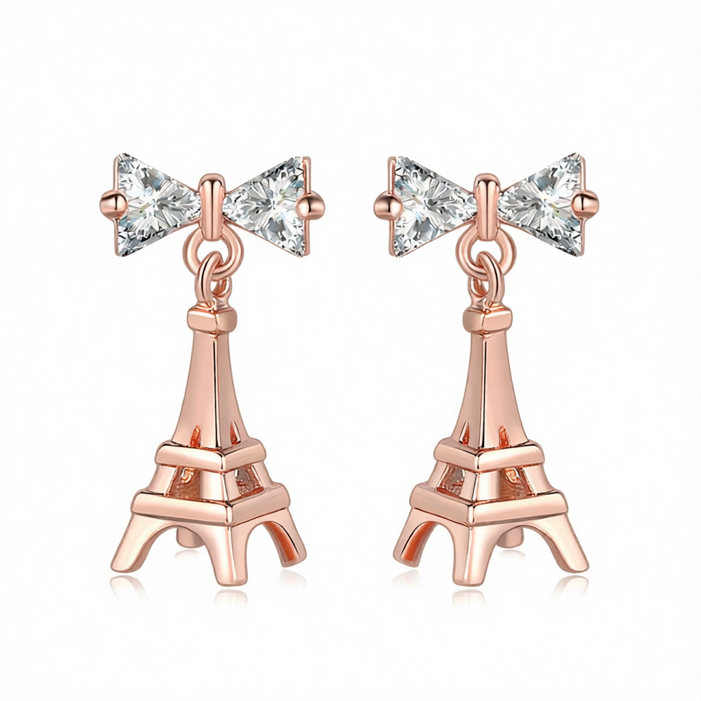 Crystal & 18K Rose Gold-Plated Eiffel Tower Drop Earrings