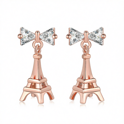 Crystal & 18K Rose Gold-Plated Eiffel Tower Drop Earrings
