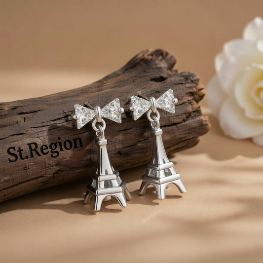 Crystal & Silver-Plated Eiffel Tower Drop Earrings