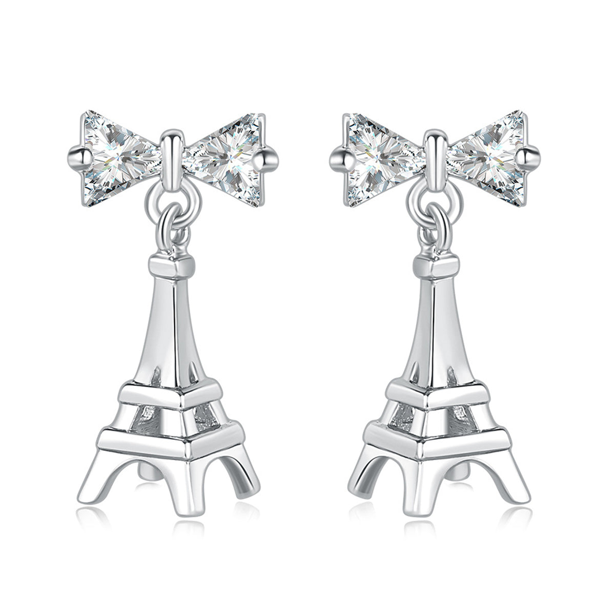 Crystal & Silver-Plated Eiffel Tower Drop Earrings