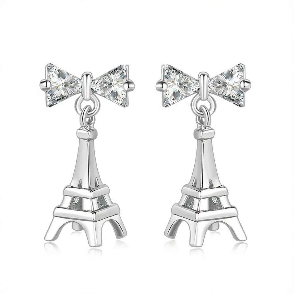 Crystal & Silver-Plated Eiffel Tower Drop Earrings