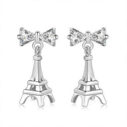 Crystal & Silver-Plated Eiffel Tower Drop Earrings