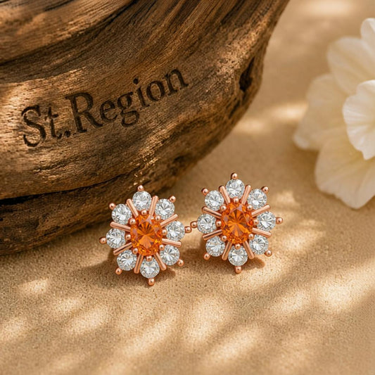 Yellow Crystal & Cubic Zirconia Flower Stud Earrings