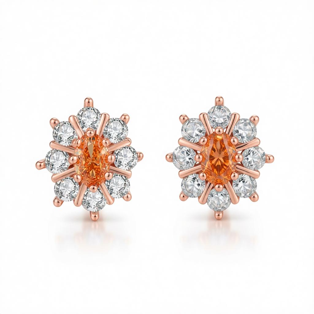 Yellow Crystal and Cubic Zirconia Flower Stud Earrings, cubic zirconia stud earrings for women, side view