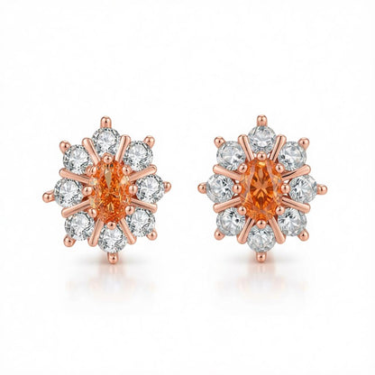 Yellow Crystal and Cubic Zirconia Flower Stud Earrings, cubic zirconia stud earrings for women, side view