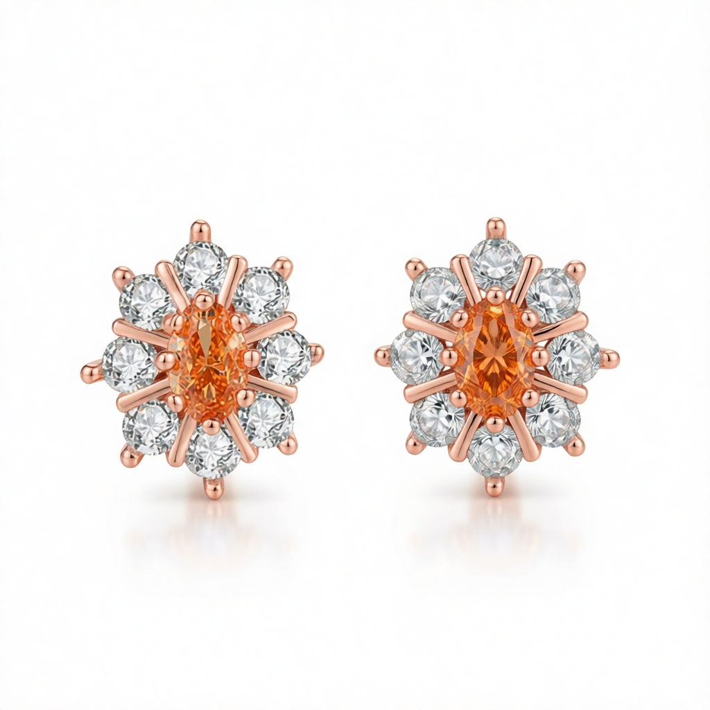 Yellow Crystal & Cubic Zirconia Flower Stud Earrings