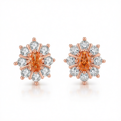 Yellow Crystal & Cubic Zirconia Flower Stud Earrings