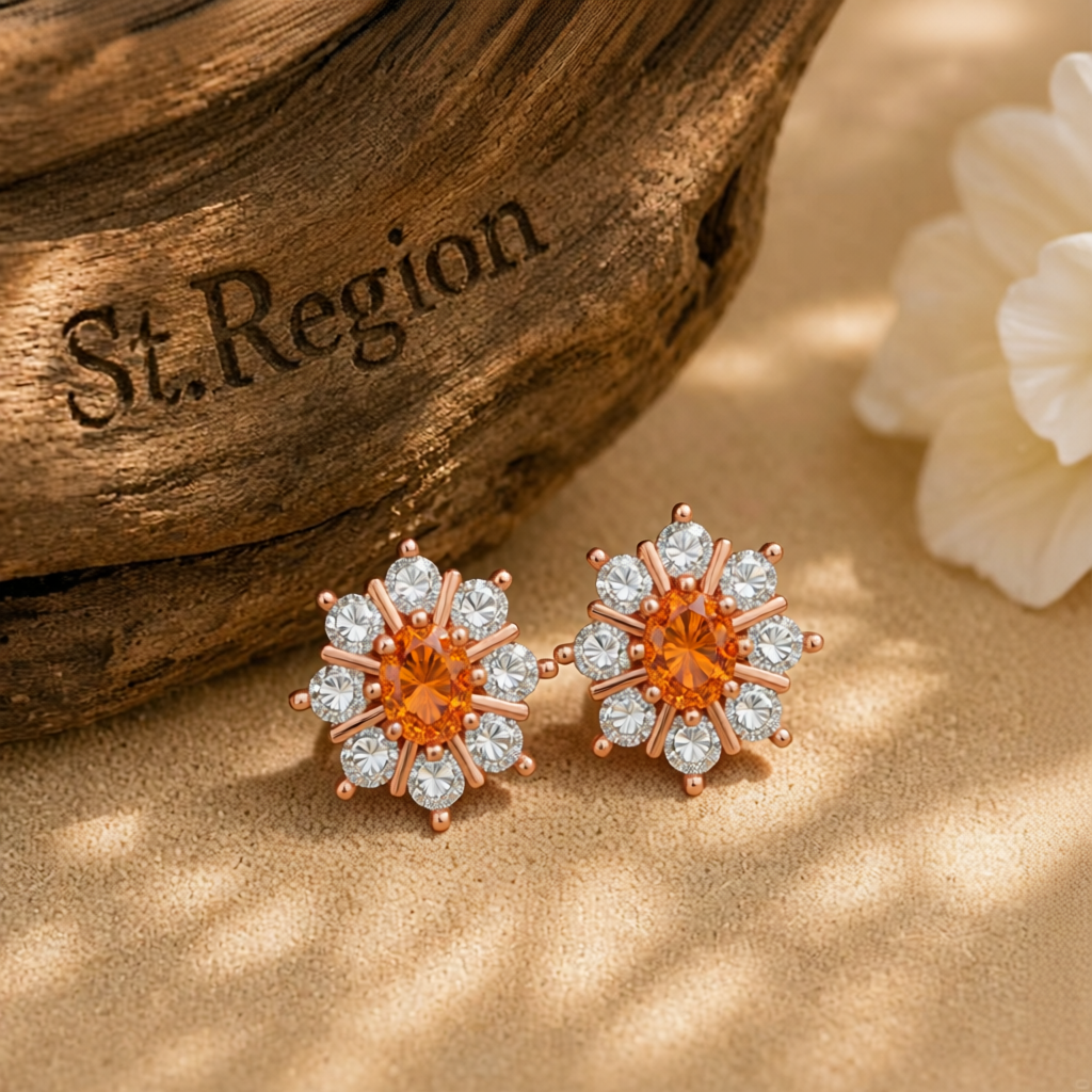 Yellow Crystal & Cubic Zirconia Flower Stud Earrings