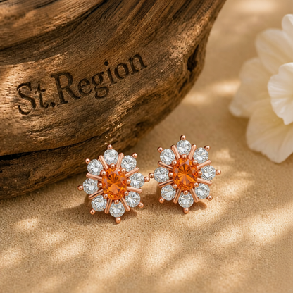 Yellow Crystal & Cubic Zirconia Flower Stud Earrings