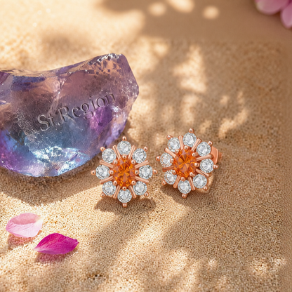 Yellow Crystal & Cubic Zirconia Flower Stud Earrings