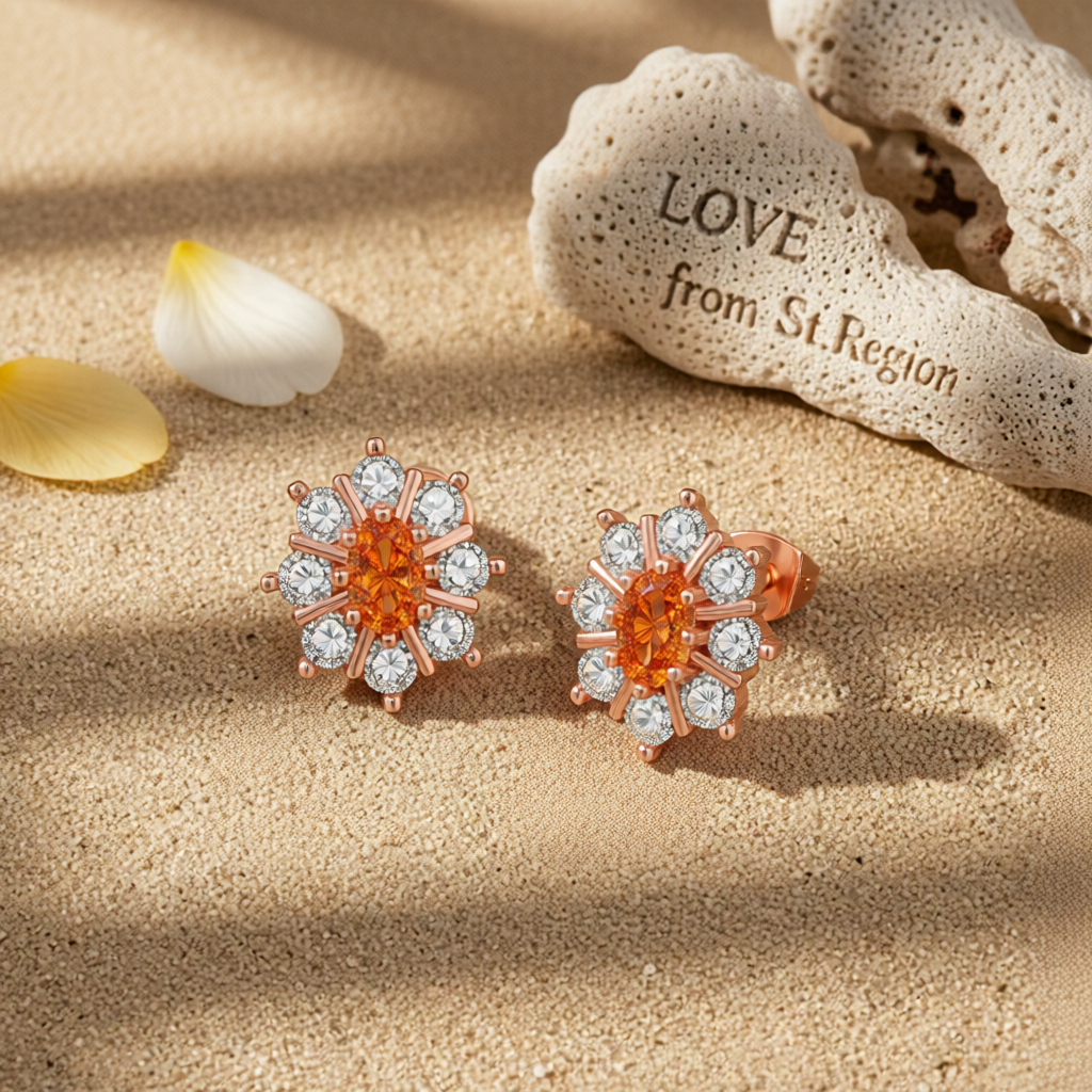 Yellow Crystal & Cubic Zirconia Flower Stud Earrings