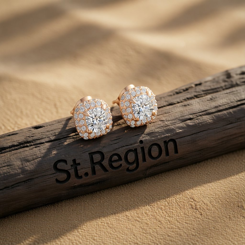 Cubic Zirconia and Crystal Halo Stud Earrings, stud earrings for women, vintage-inspired design, front view