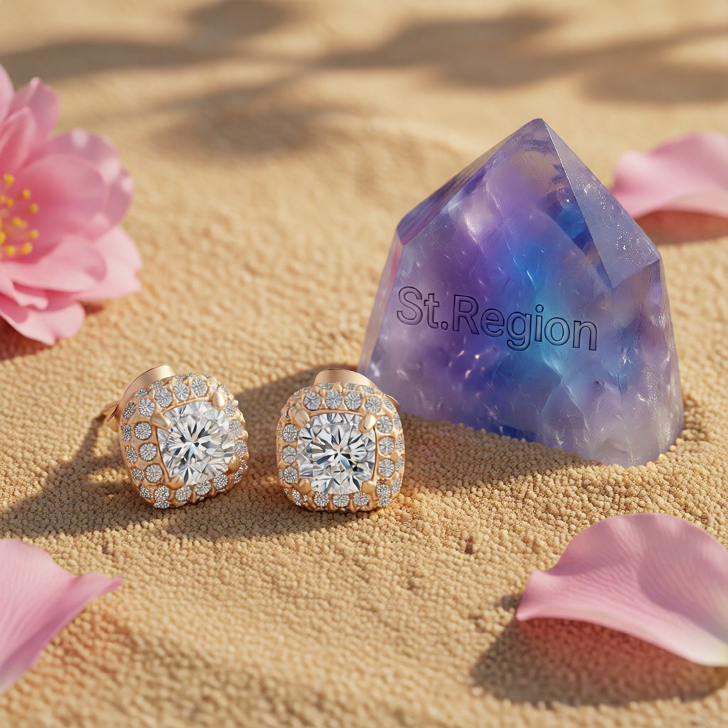 Cubic Zirconia and Crystal Halo Stud Earrings, stud earrings for women, vintage-inspired design, detail close-up