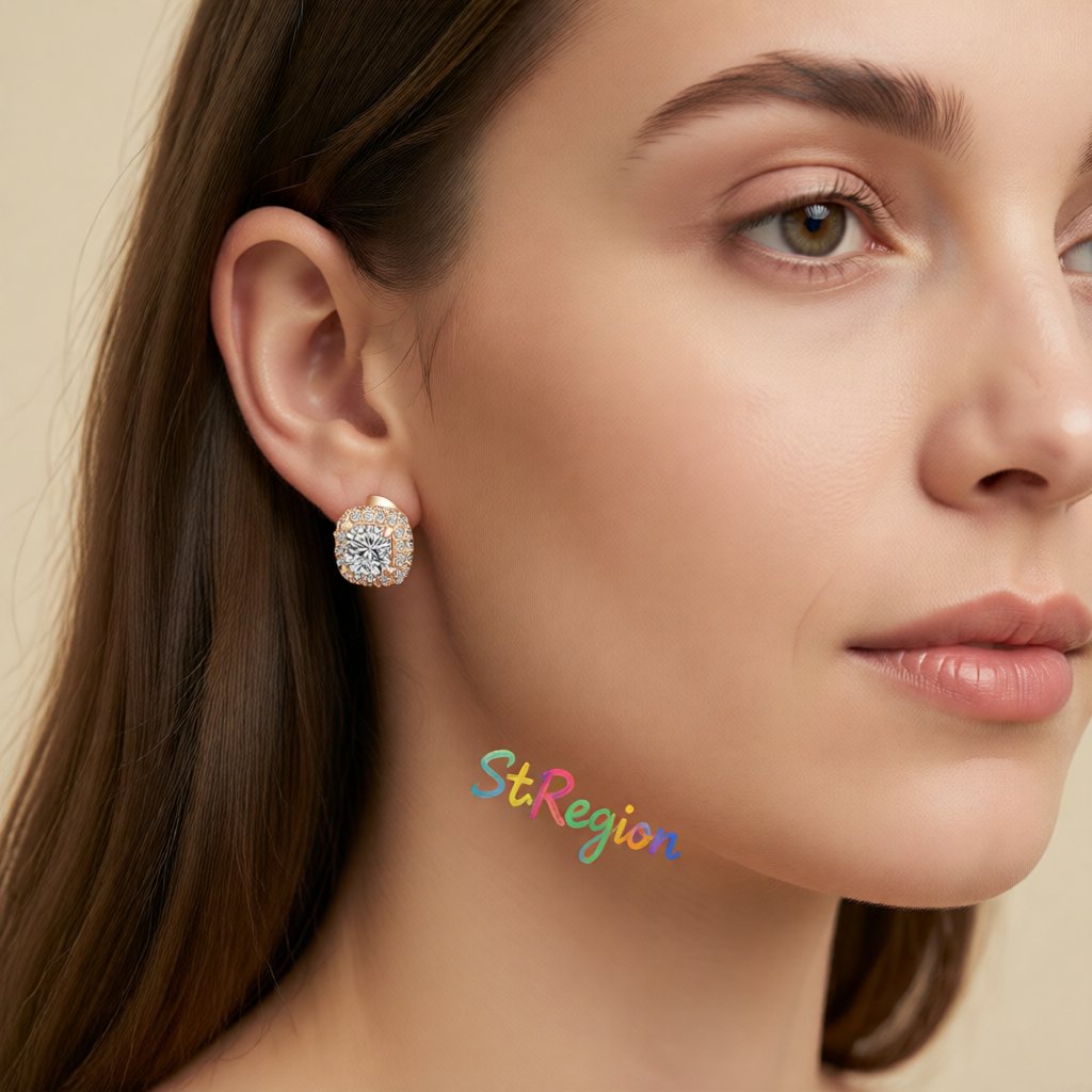 Cubic Zirconia and Crystal Halo Stud Earrings, stud earrings for women, vintage-inspired design, styled look