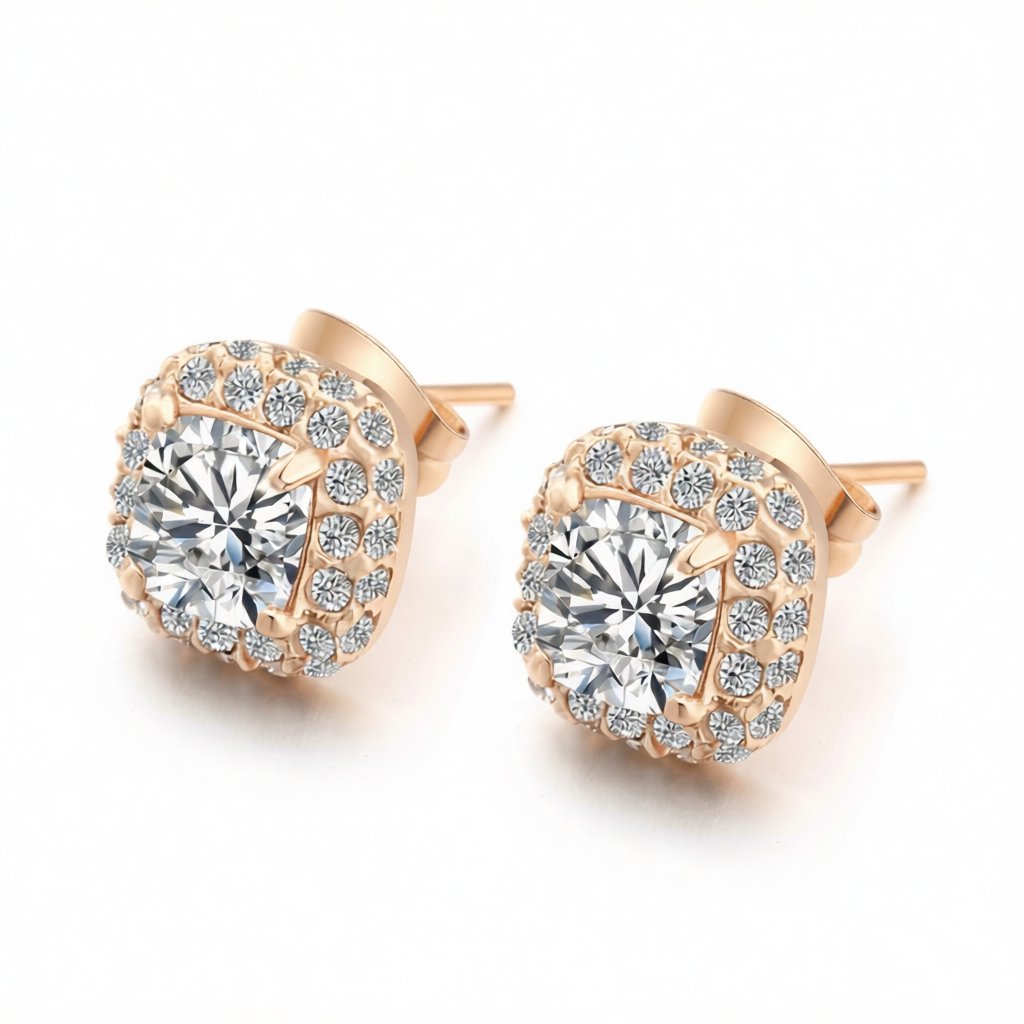 Cubic Zirconia and Crystal Halo Stud Earrings, stud earrings for women, vintage-inspired design, side view
