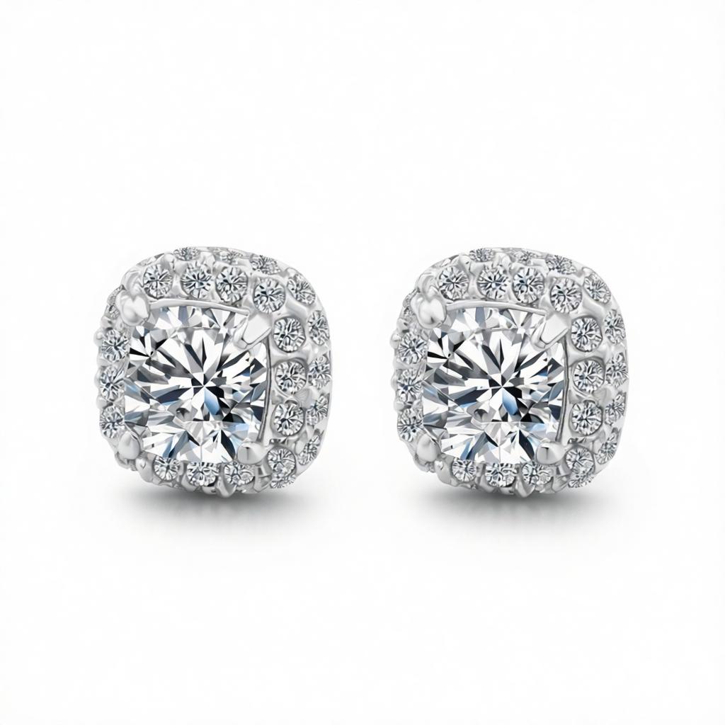 Clear Crystal & Cubic Zirconia Halo Silver-Plated Stud Earring