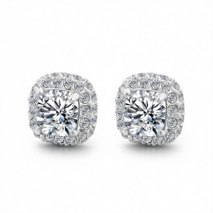 Clear Crystal & Cubic Zirconia Halo Silver-Plated Stud Earring