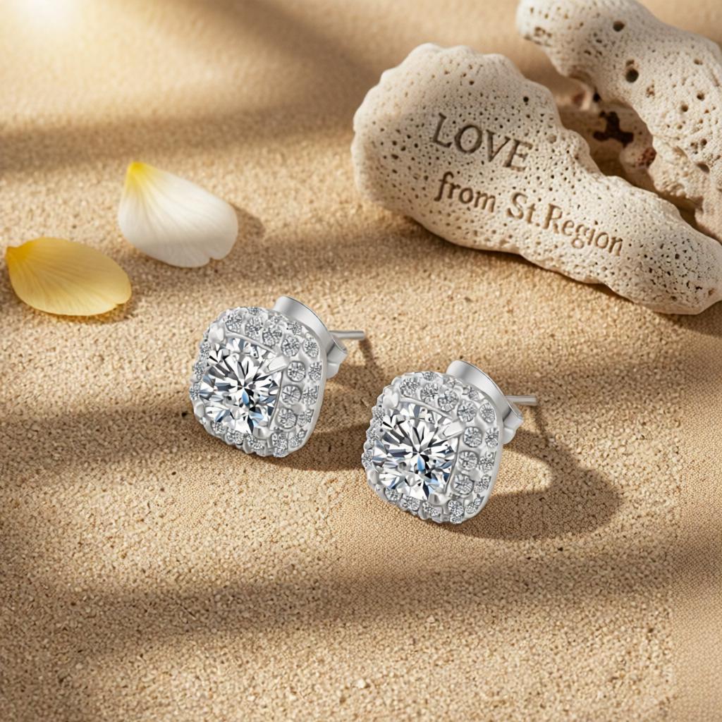Clear Crystal & Cubic Zirconia Halo Silver-Plated Stud Earring