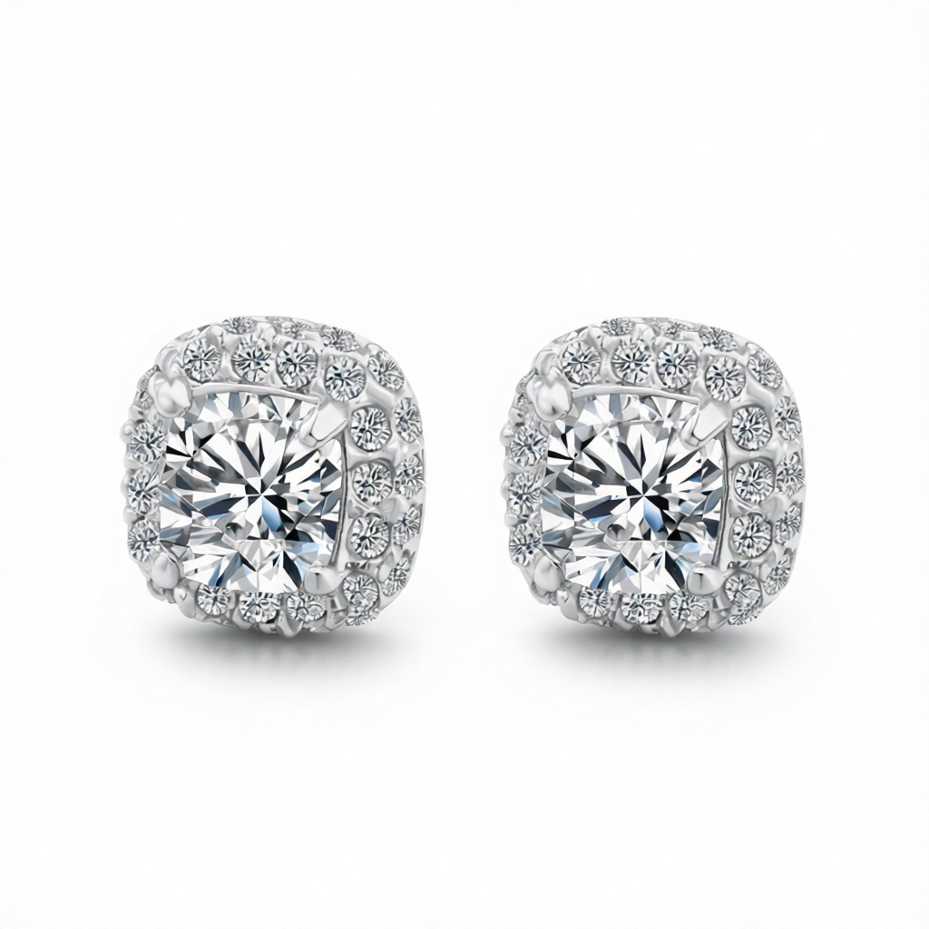 Clear Crystal & Cubic Zirconia Halo Silver-Plated Stud Earring