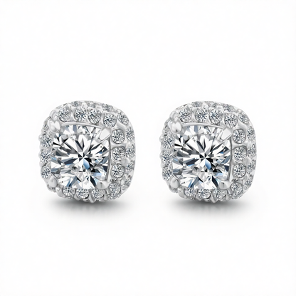 Clear Crystal & Cubic Zirconia Halo Silver-Plated Stud Earring