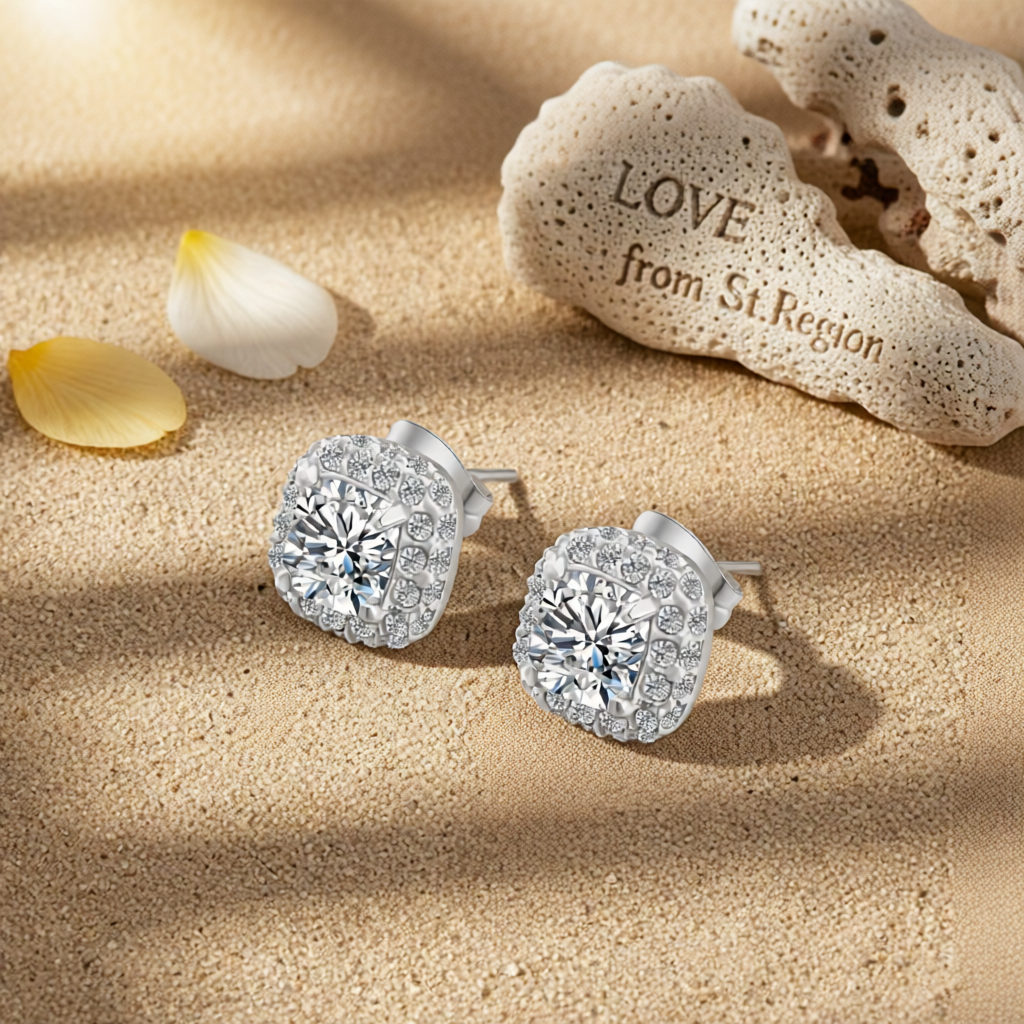 Clear Crystal & Cubic Zirconia Halo Silver-Plated Stud Earring