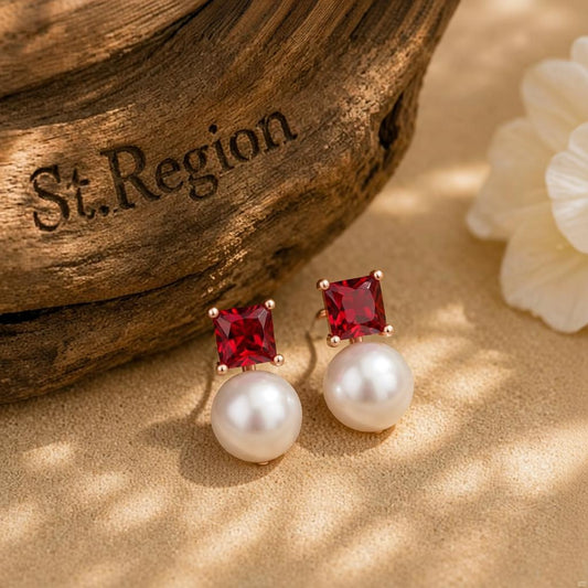 Red Crystal & Pearl 18K Rose Gold-Plated Drop Earrings