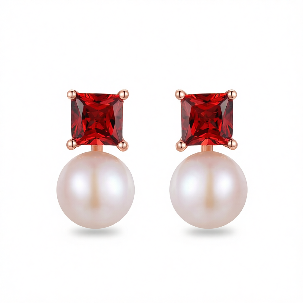 Red Crystal & Pearl 18K Rose Gold-Plated Drop Earrings