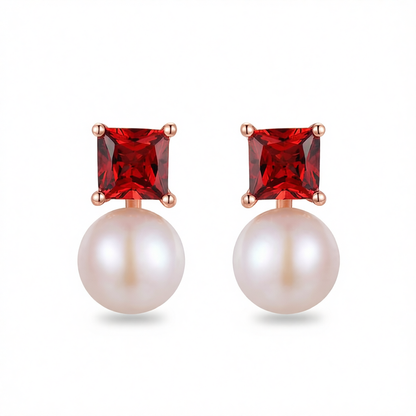 Red Crystal & Pearl 18K Rose Gold-Plated Drop Earrings