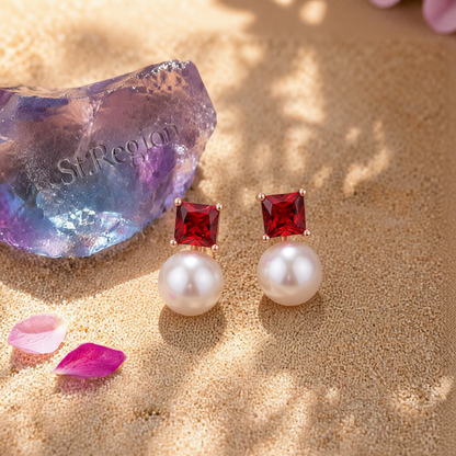 Red Crystal & Pearl 18K Rose Gold-Plated Drop Earrings